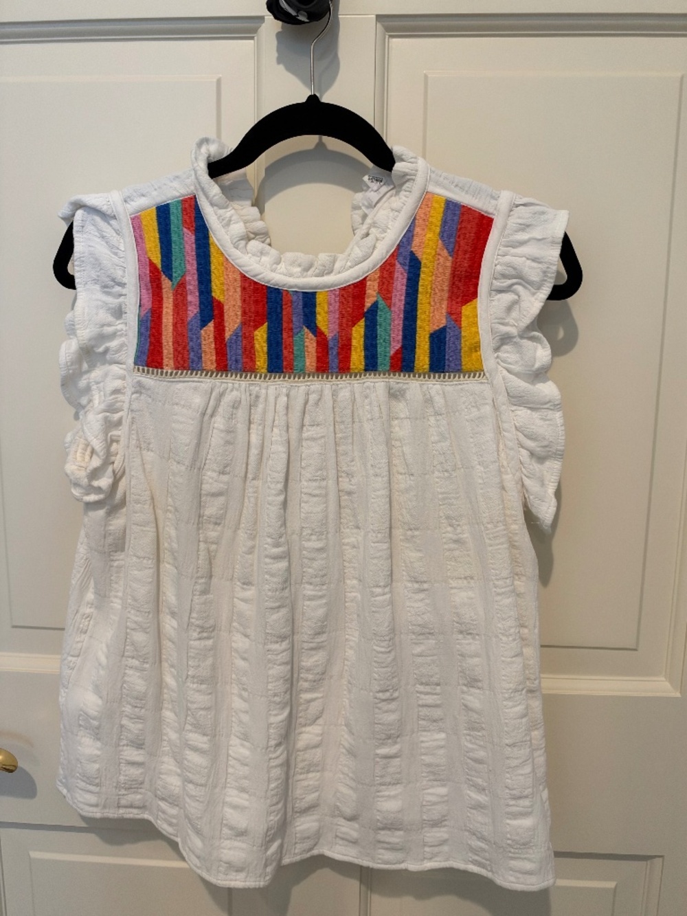 THML White Embroidered Ruffle Sleeve Top | XL